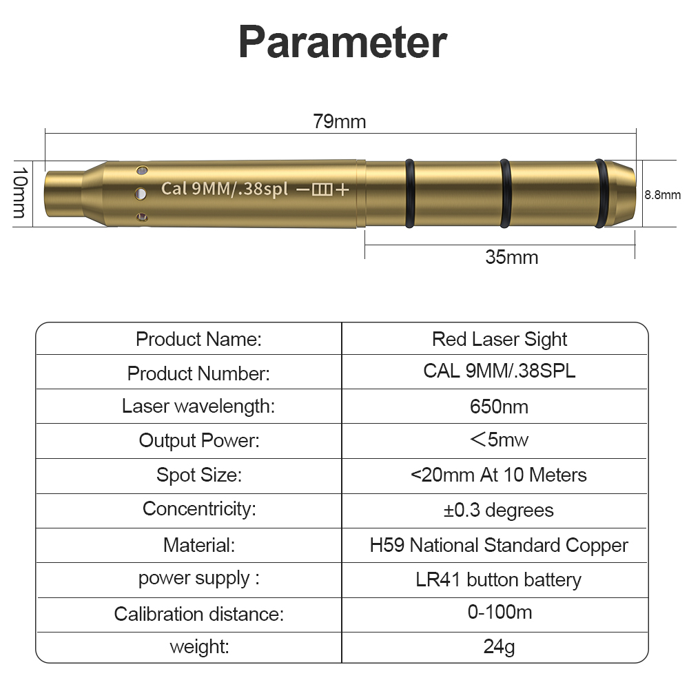 Outdoor Hunting Lab - 9MM/38SPL Rode Laser Boresighter Cartridge Dot