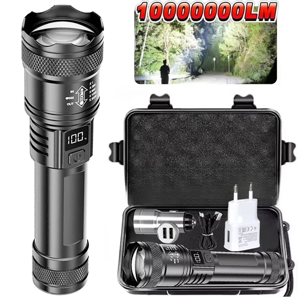 Tactical Flashlight Rechargeable - Oplaadbare LED-zaklamp Zoombare zaklamp met LCD-scherm