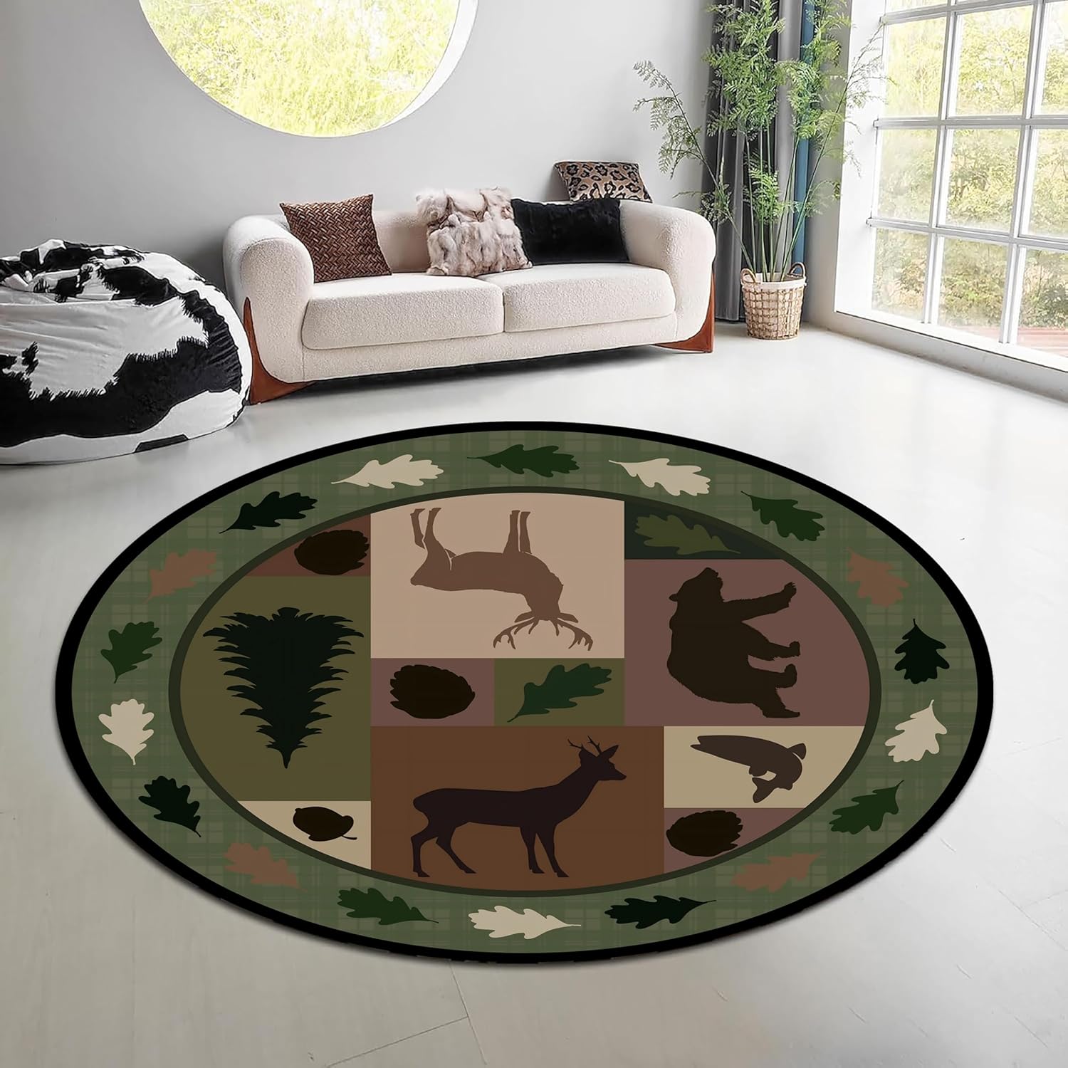 Hunting Outdoor Rug - Vintage natuur bos rond tapijt groen