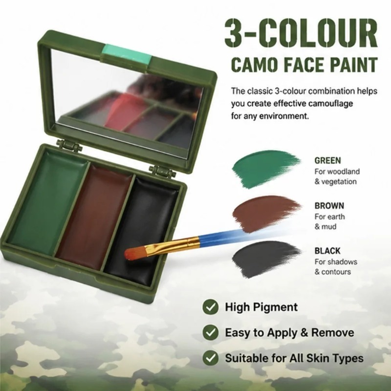 3 kleuren camouflage gezichtsv - Camo Face Paint recensie en prijs